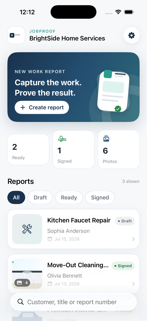 JobAttest report dashboard on iPhone